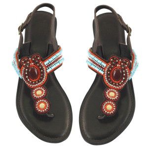Sandal brown leather with beads