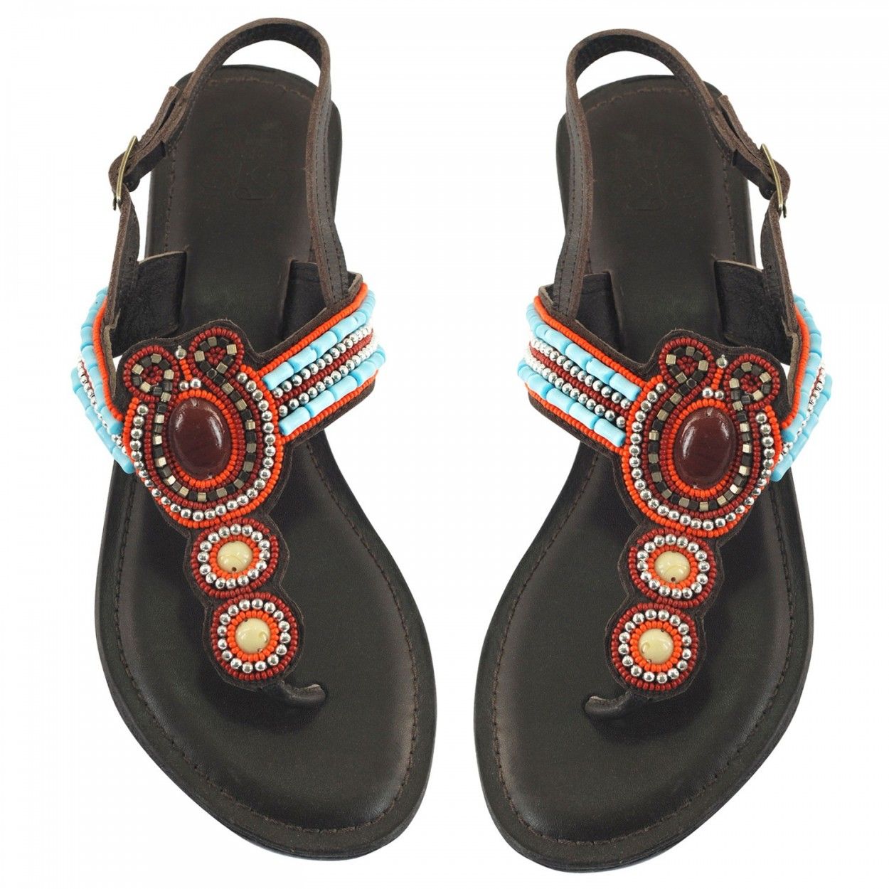 Sandal brown leather with beads