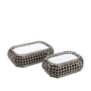 Scatola di metallo argentato etnica, set di 2