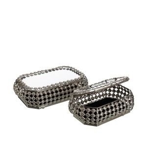 Scatola di metallo argentato etnica, set di 2
