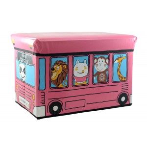 Purff-arcón plegable infantil rosa, modelo autobús animales (48x31x31)
