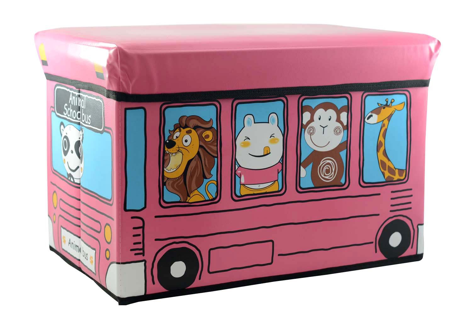 Purff-arcón plegable infantil rosa, modelo autobús animales (48x31x31)