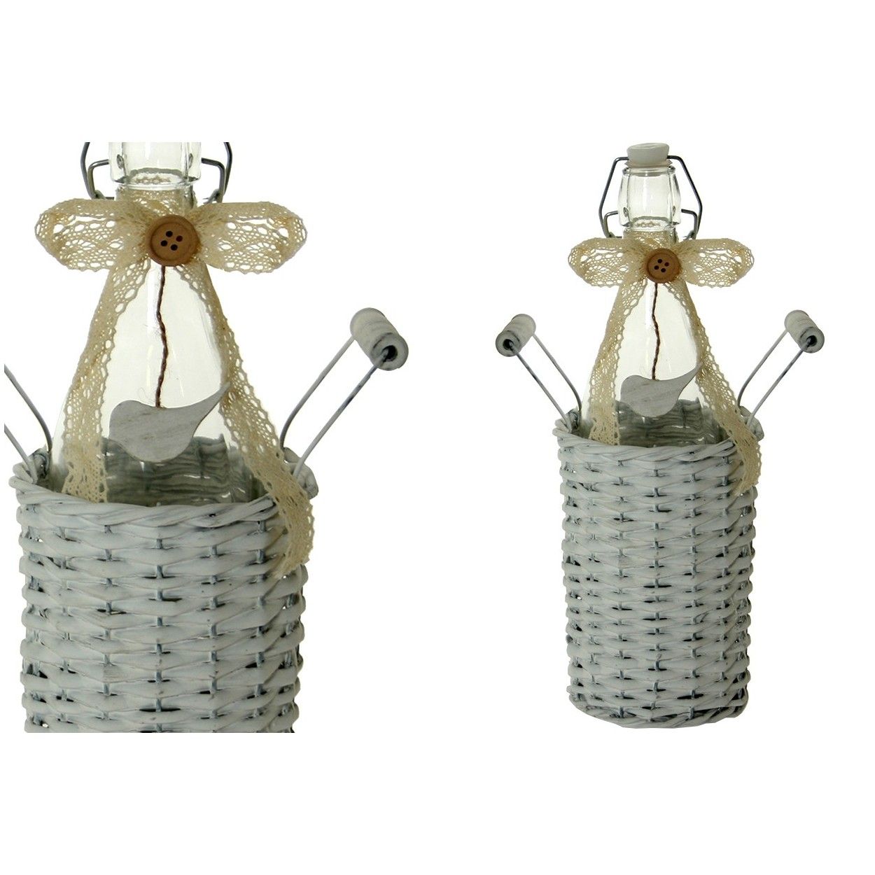 Botella de Cristal (12x33 cm) Soporte de mimbre