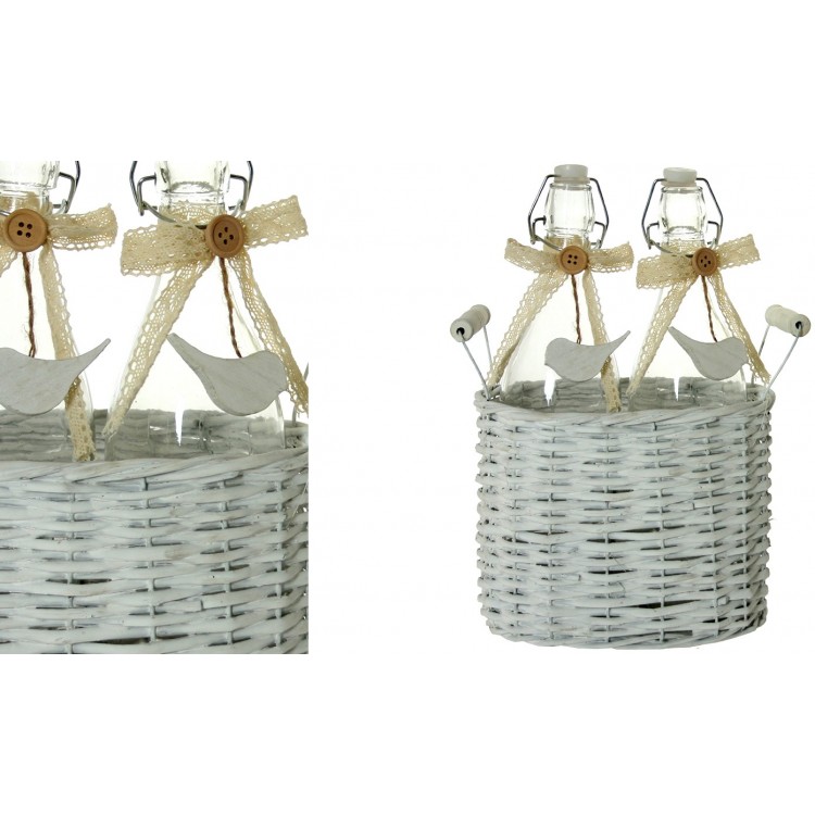 Set de 2 Botellas de Cristal (26x13X33 cm) soporte de Mimbre
