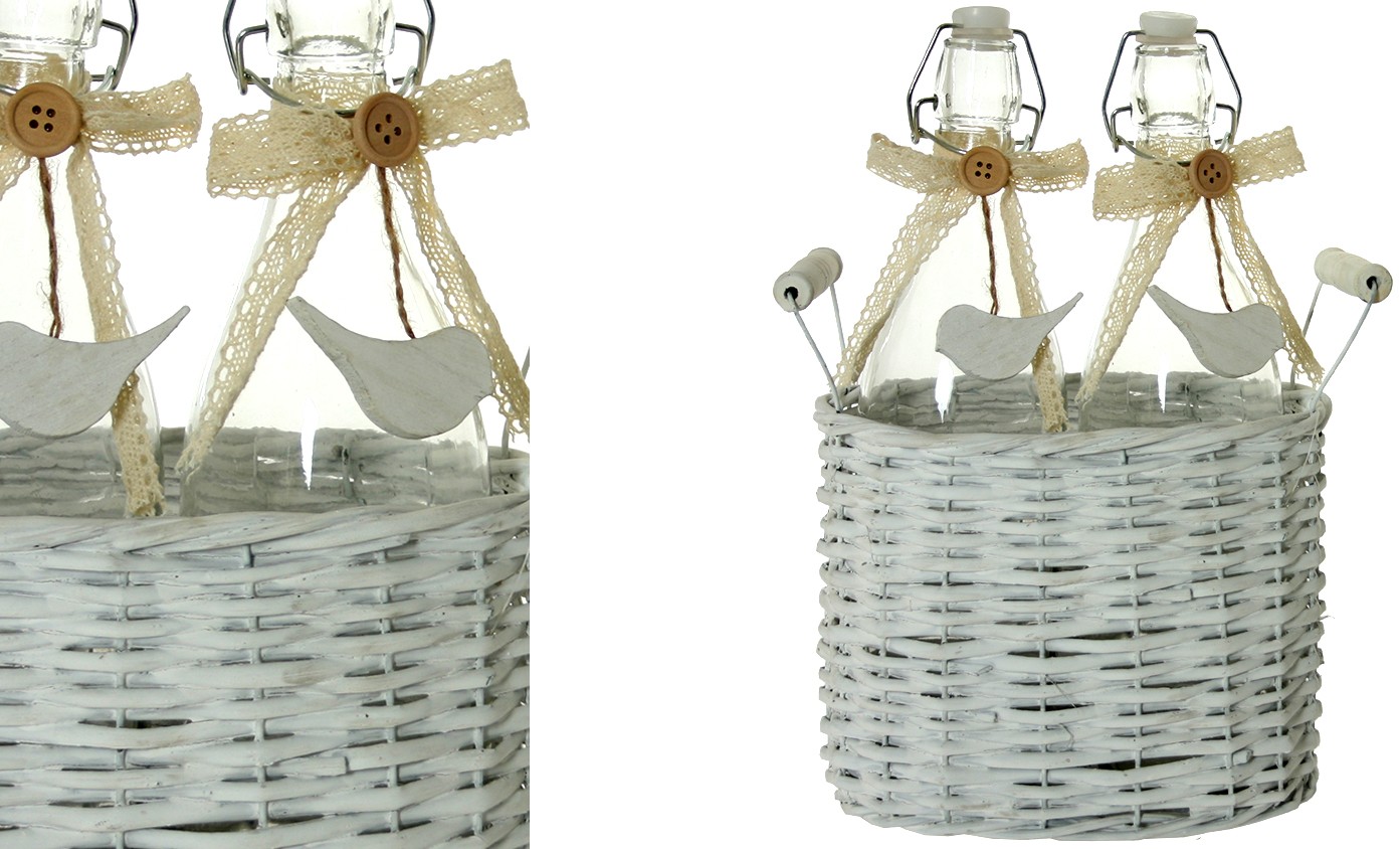 Ensemble de 2 Bouteilles en Verre (26x13X33 cm) support en Osier