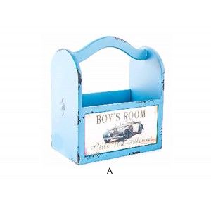 Magazine rack-Wood (23.5x16x30 cm) and 2 Crystal models - car