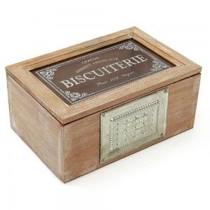 Caja de galletas de madera y cristal