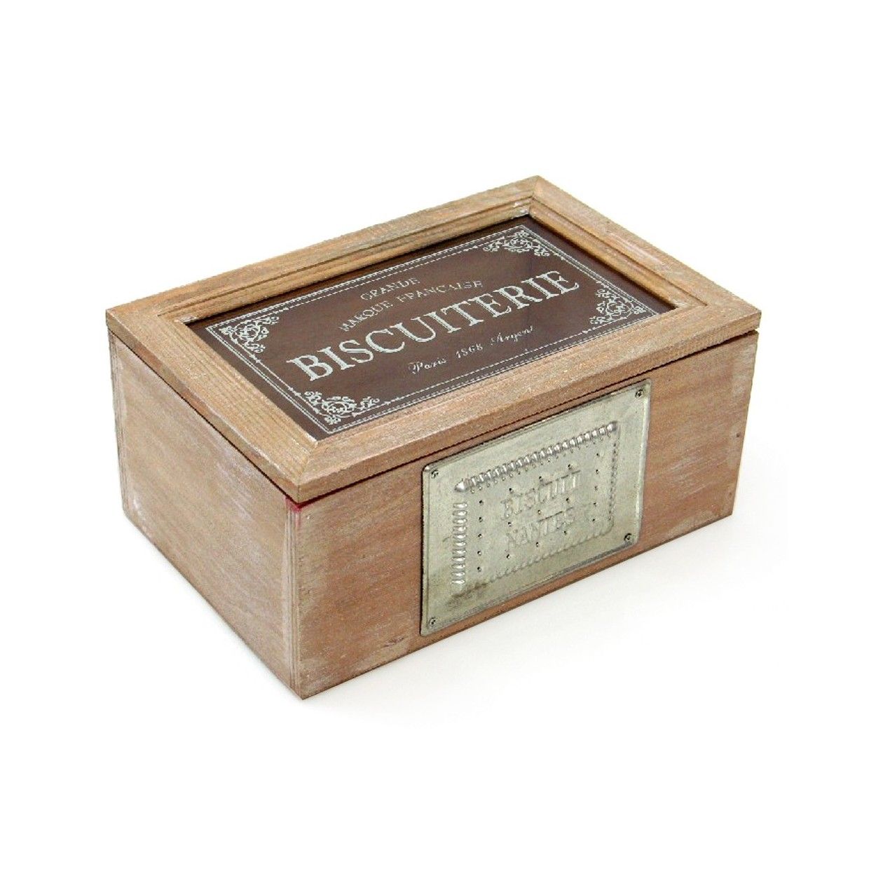 Box of biscuits of wood and glass