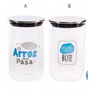 Pot of cylindrical glass with metal lid chrome-plated, model phrase