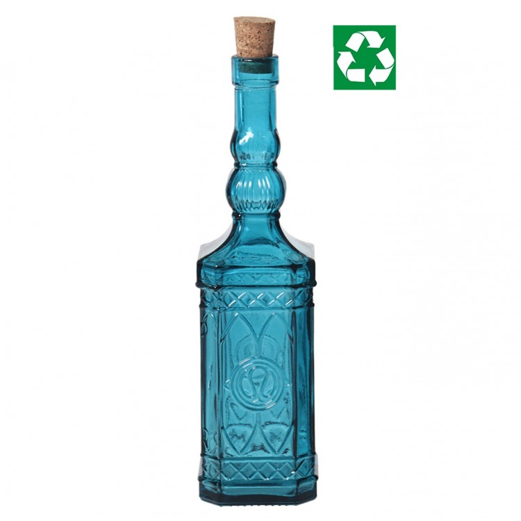 Set de 6 Botellas de Vidrio Reciclado. Turquesa