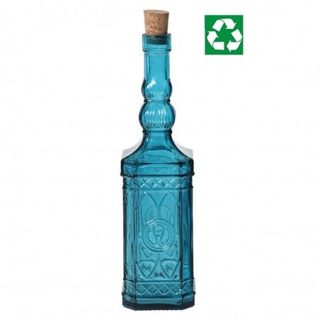 Ensemble de 6 Bouteilles en Verre Recyclé. Turquoise