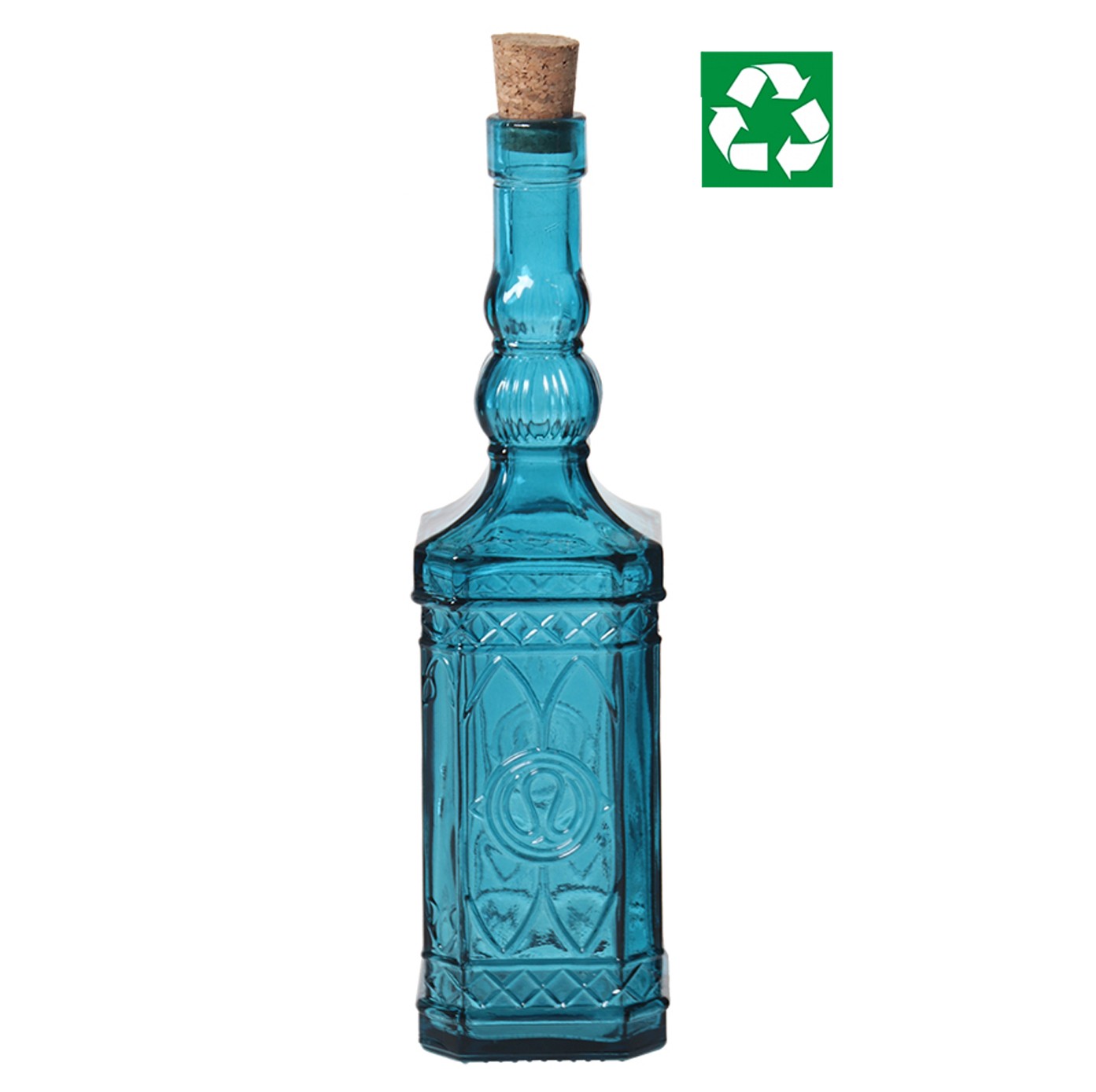 Set of 6 Glass Bottles Recycled. Turquoise
