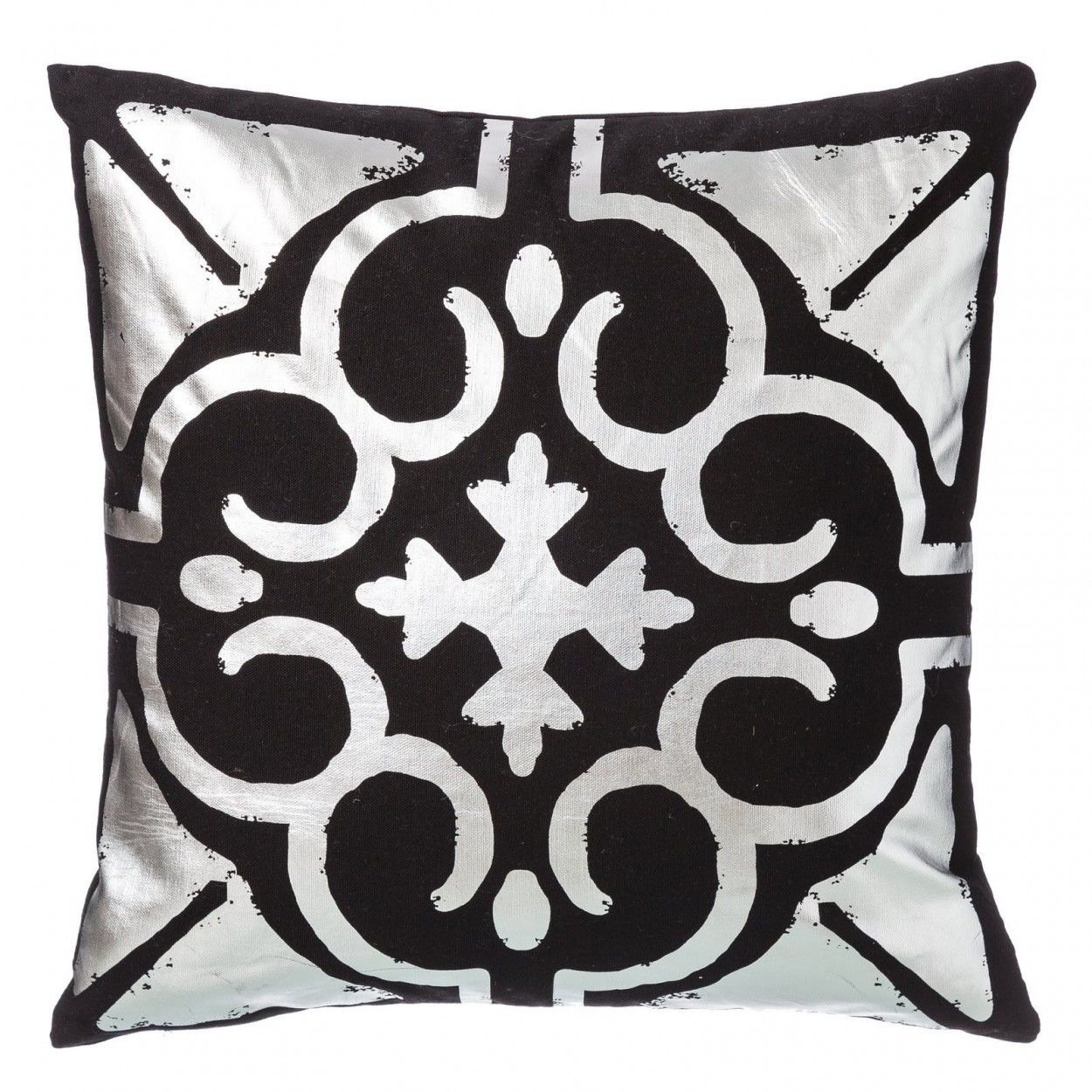 Square cushion with padding polyester, black and silver