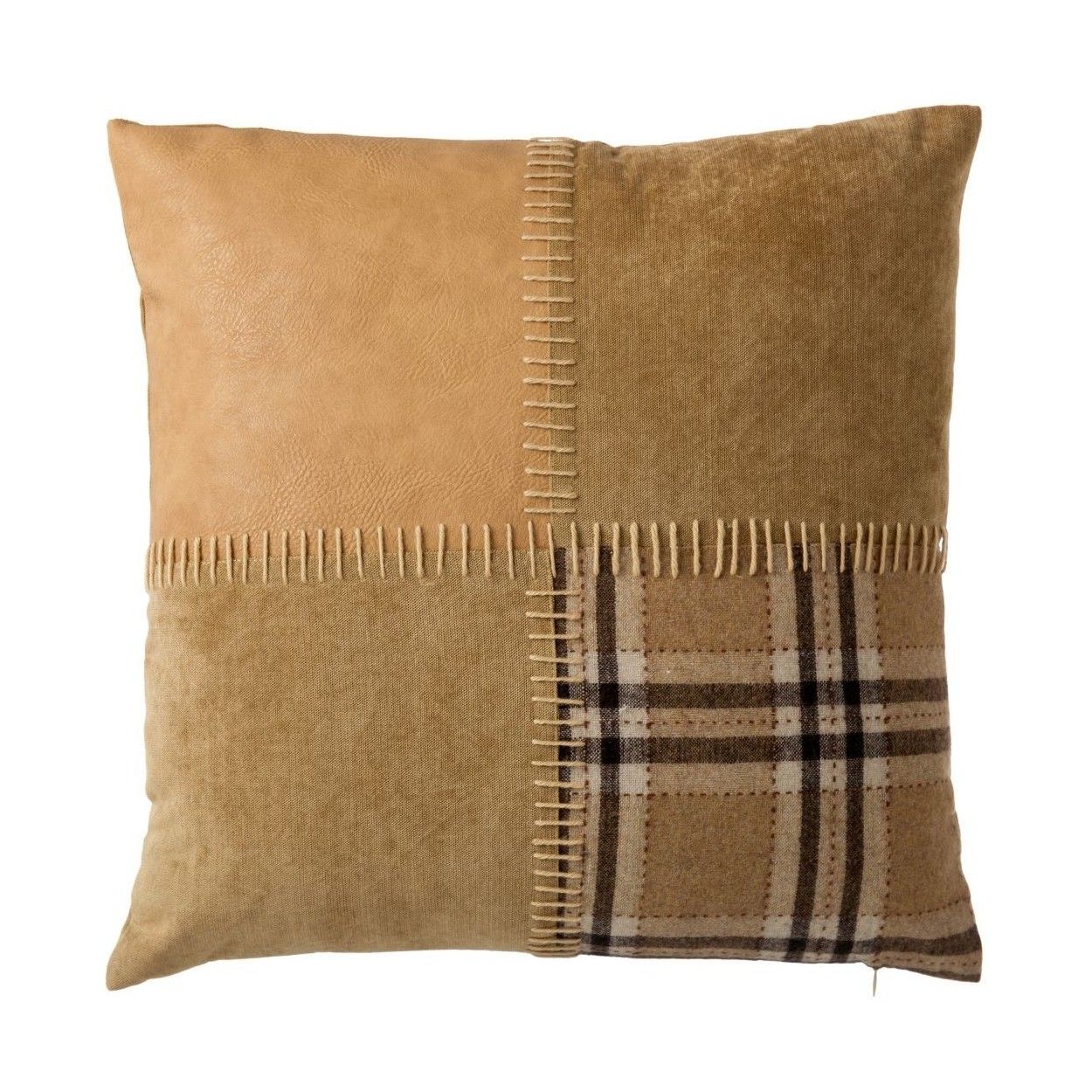cuscino quadrato con filler, beige - marrone, in tessuto patchwork