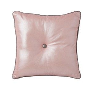 Cojín cuadrado con relleno, color rosa, poliester y polipiel.