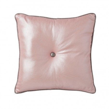 Cojín cuadrado con relleno, color rosa, poliester y polipiel.
