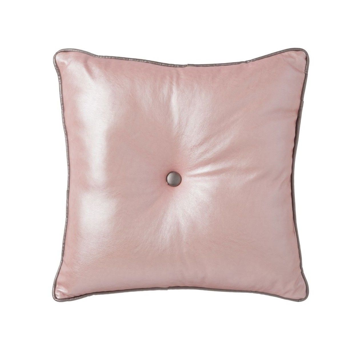 Square cushion with fillers, pink color, polyester and synthetic leather.