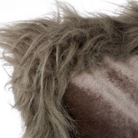 Cojín cuadrado con relleno, color gris, borde de pelo