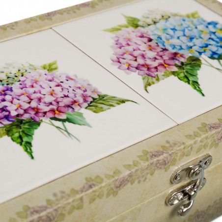Wooden box and ceramic, set of two, floral pattern