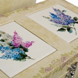 Scatola in legno e ceramica, set di due, motivo floreale