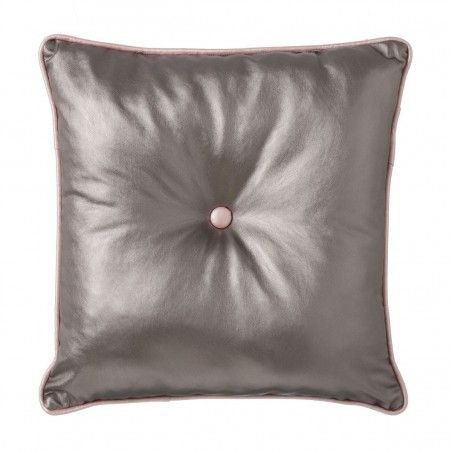 Coussin carré avec un rembourrage, couleur gris, du polyester et cuir synthétique