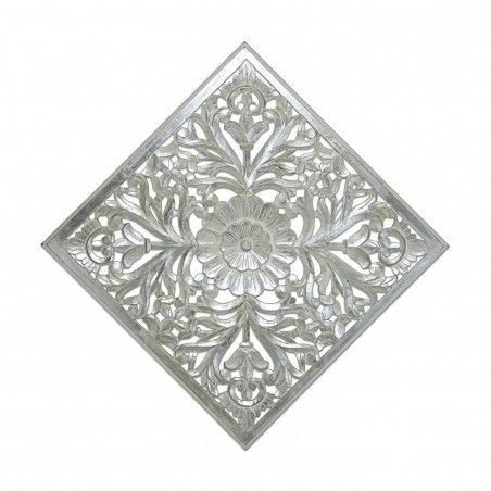 Mural pared. Retablo de Madera, Policromado Blanco - Plata (100x100 cm)