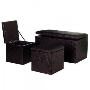 set 3 pouf arcon cuir synthétique, couleur chocolat