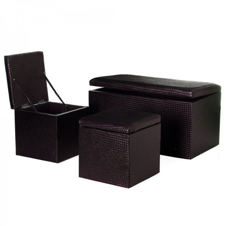 set 3 puf arcon polipiel, color chocolate