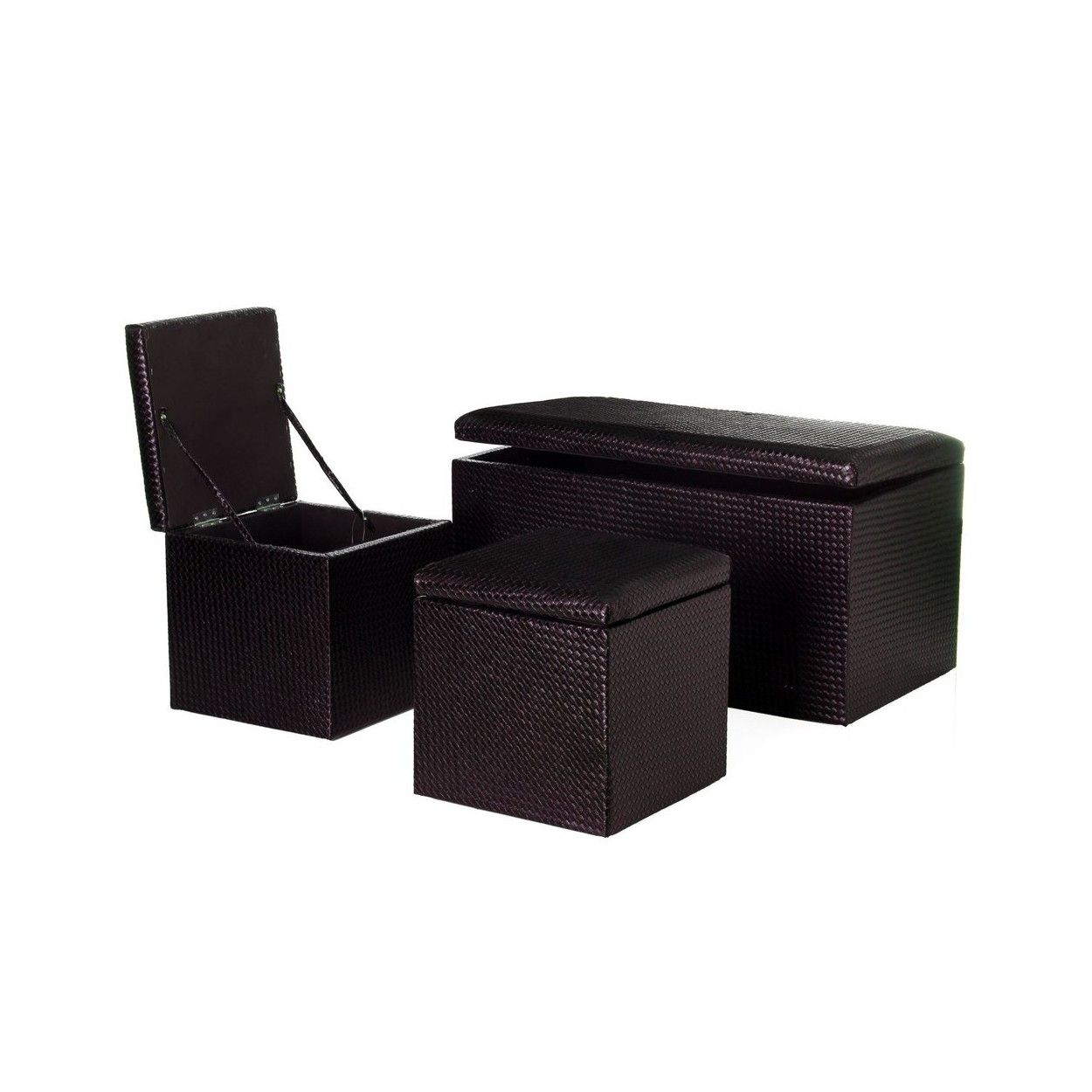 set 3 pouf arcon cuir synthétique, couleur chocolat