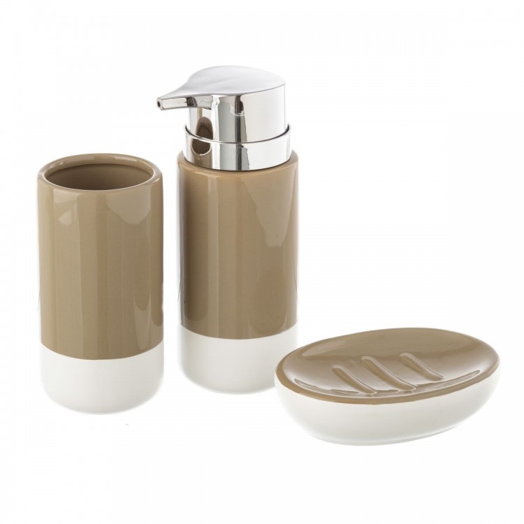 Set de baño de 3 piezas. Marrón y Blanco