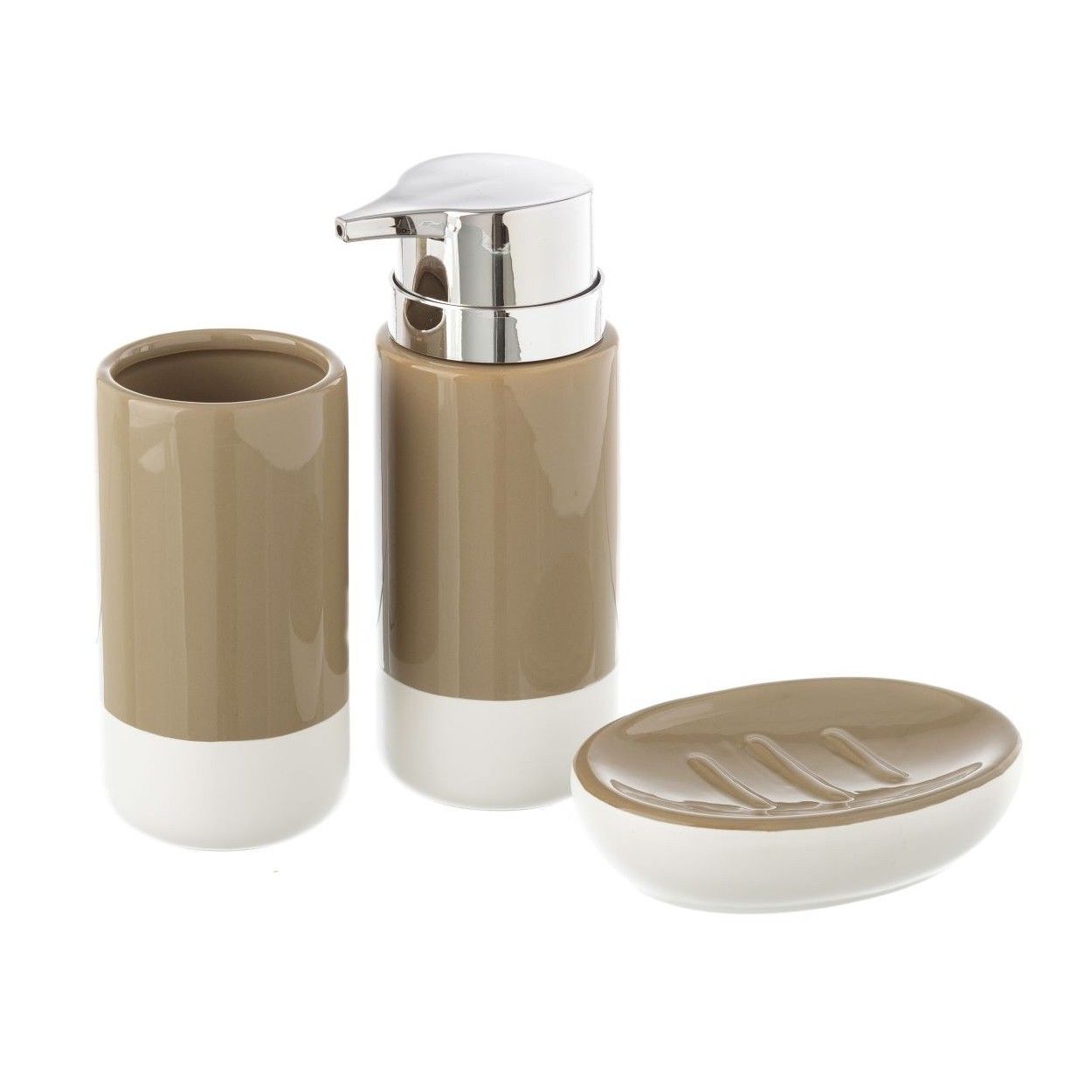 Bathroom Set of 3 pieces. Brown and White