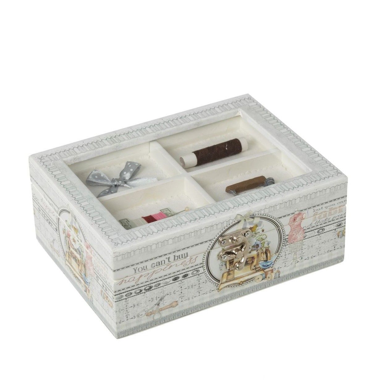Costurero madera con tapa de cristal