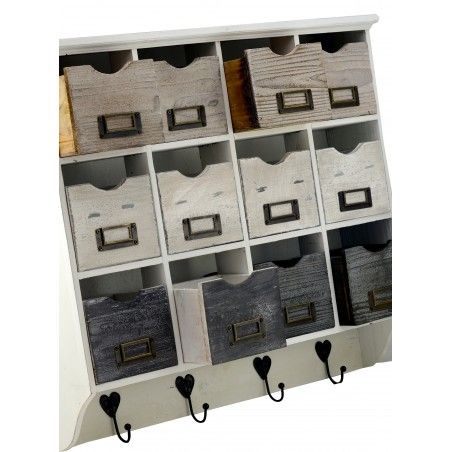 Furniture coat rack in Natural wood Polychrome four hangers and twelve drawers.