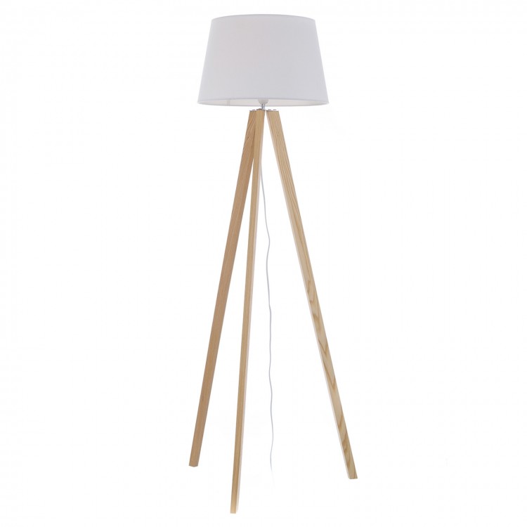 Lampada da terra alta, in bianco e in legno