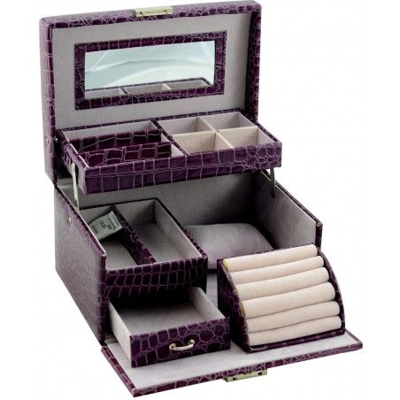 JOYERO POLIPIEL RECTANGULAR CURVADO MORADO 2 NIVELES 22x13,5x17CM