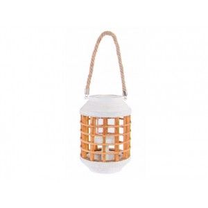 Lampadaire de Bois de Bambou avec Corde Blanche