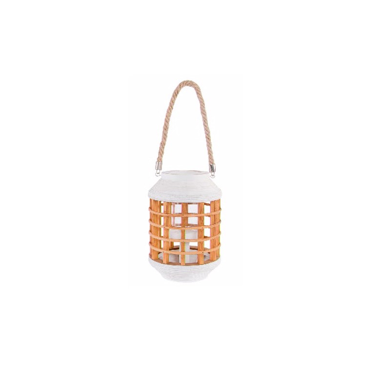 Lampadaire de Bois de Bambou avec Corde Blanche