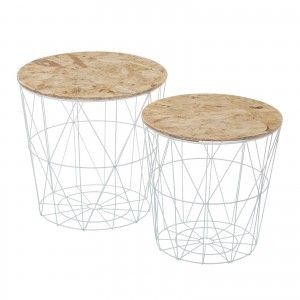 Table en métal blanc, Ensemble de deux unités.