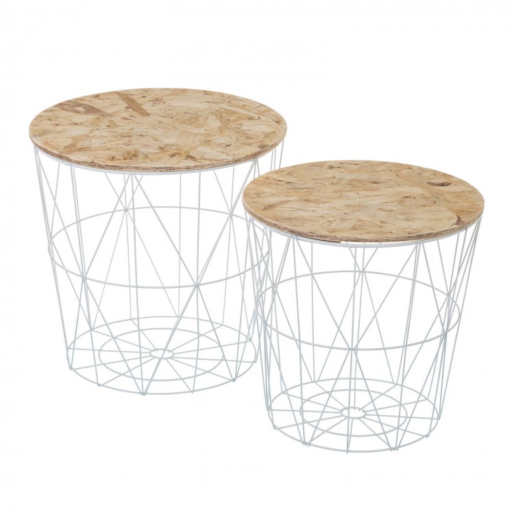 Table en métal blanc, Ensemble de deux unités.