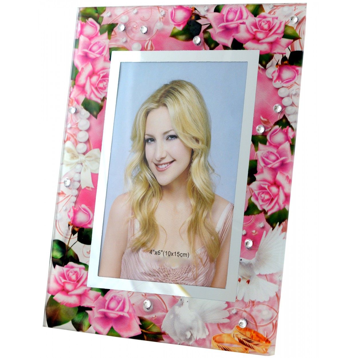 Photo frame in glass with floral motifs