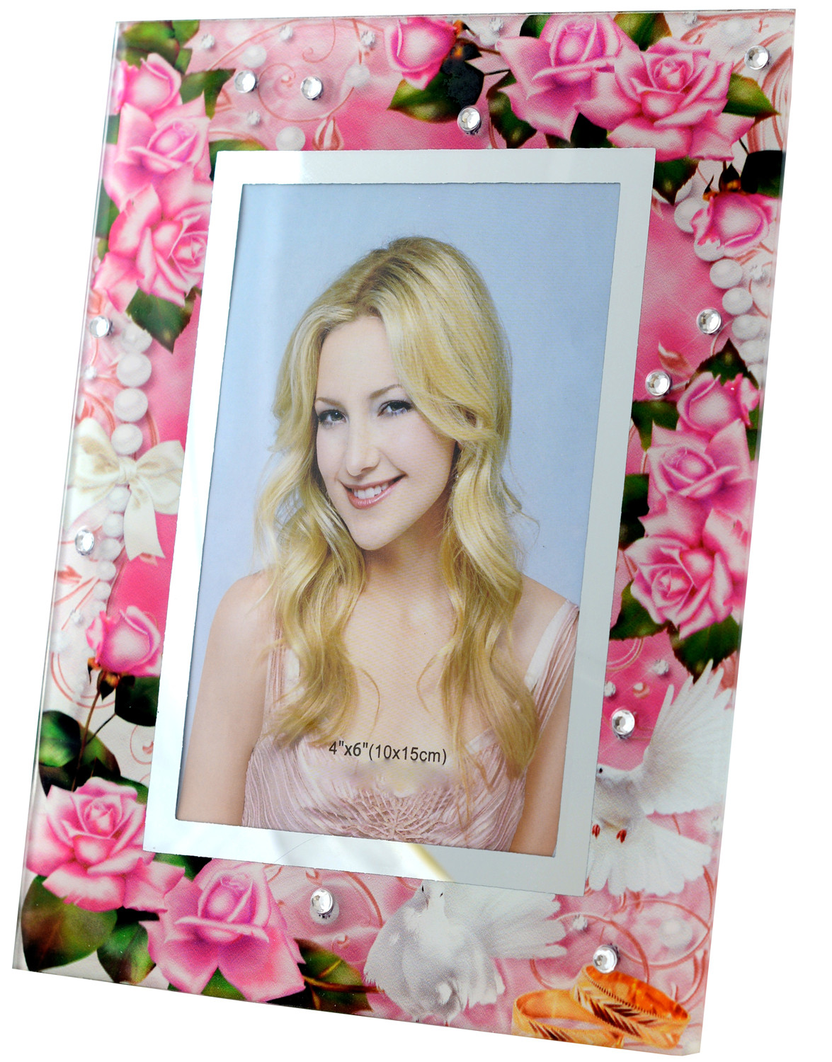 Photo frame in glass with floral motifs