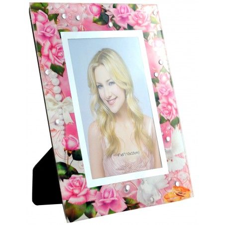 Cornice portafoto in vetro con motivi floreali