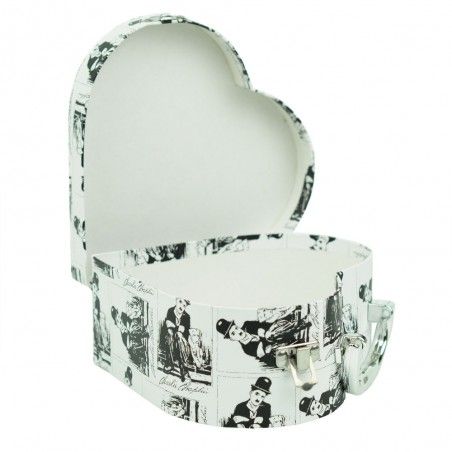 Cardboard box with heart-shaped motifs and black and white