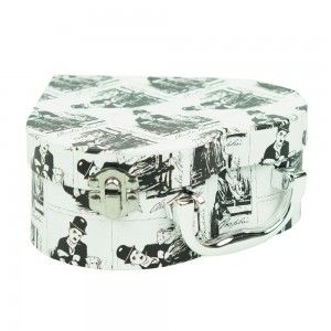 Cardboard box with heart-shaped motifs and black and white