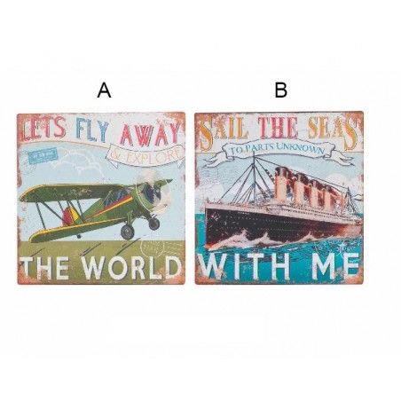 Original painting of metal boat and plane
