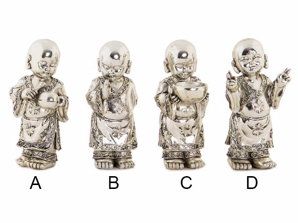 Buddhist monk of Luck in Resin Silver Chrome