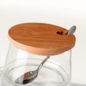 Bol de sucre-Pichet de Verre et de Bois Naturel, Design Moderne