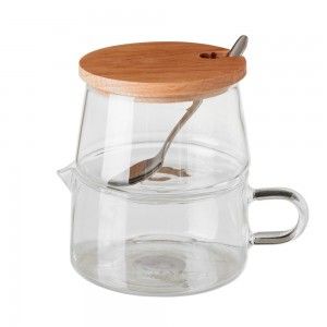 Bol de sucre-Pichet de Verre et de Bois Naturel, Design Moderne