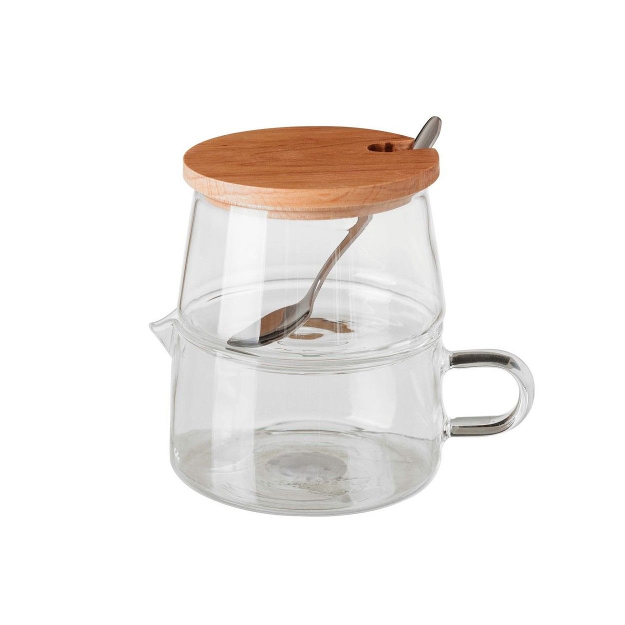 Bol de sucre-Pichet de Verre et de Bois Naturel, Design Moderne