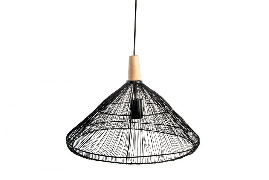 Lampe de plafond en Métal et Bois Noir Design Moderne